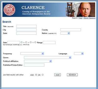 Clarence search screen